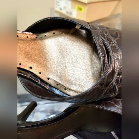 Michelle D 8M Fudge Crocodile Closed Toe High Heels with Ankle Strap - Picture 11 of 15